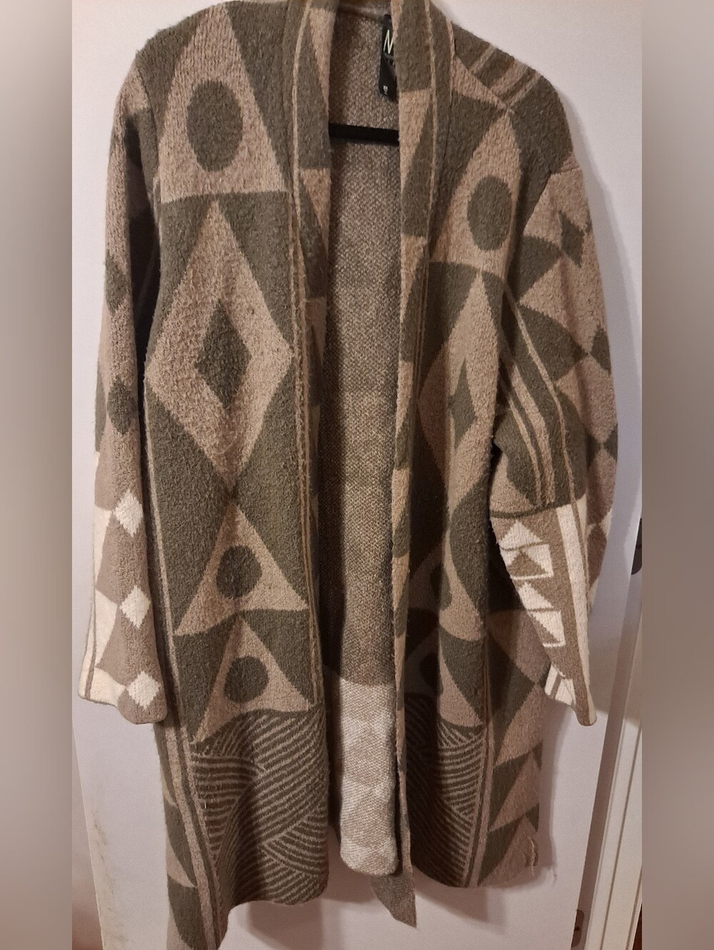 Marla Wynne Women's Gray & White Herringbone Long Sweater Coat Sz 2X
